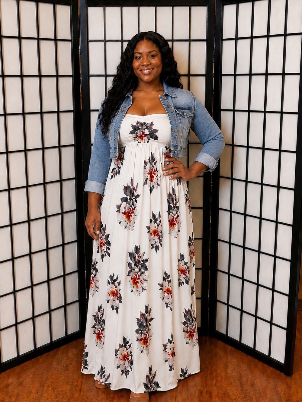 NWT Floral Strapless Maxi Dress XL Ruched Bandeau Boho Summer Vacation Dress